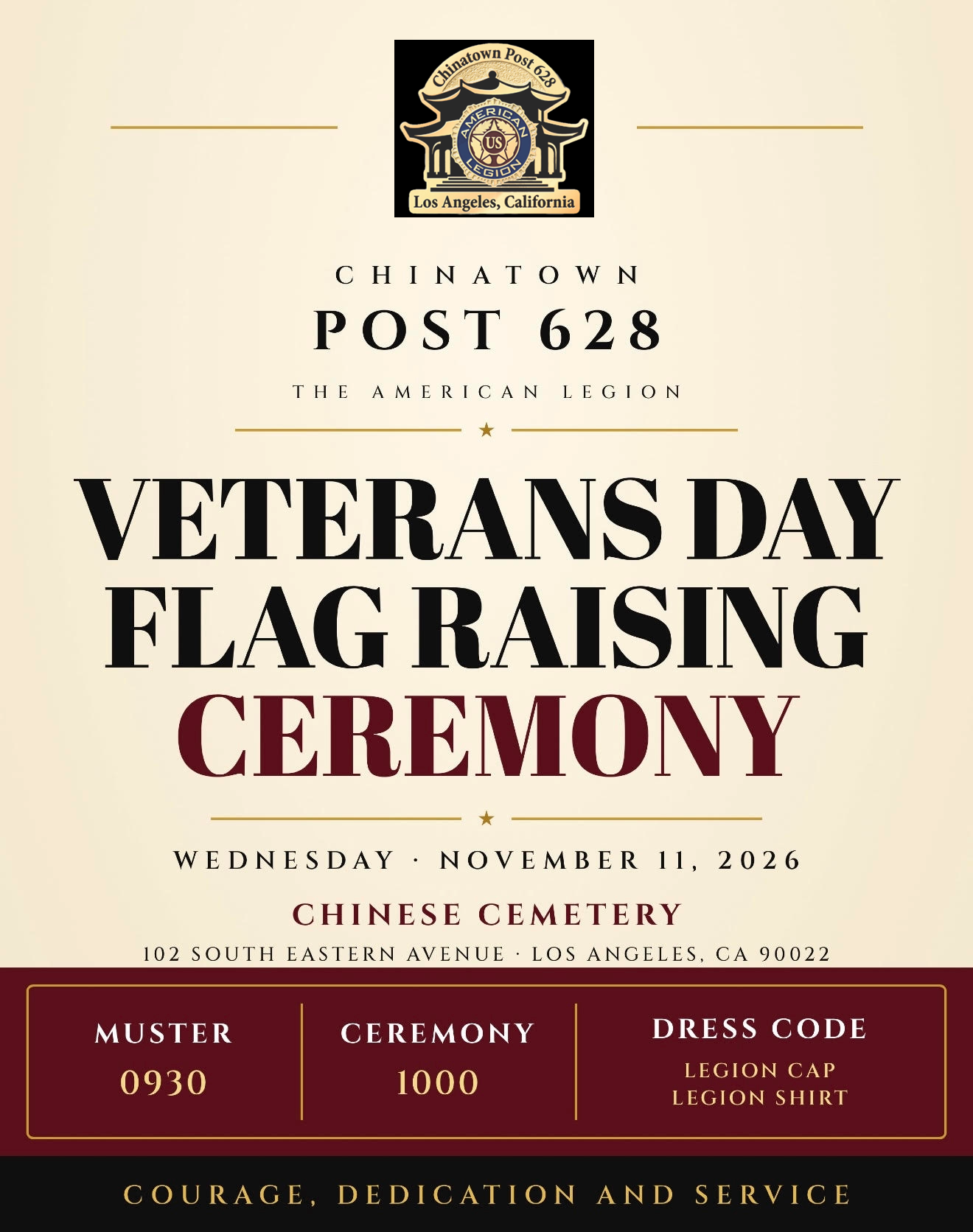 Veterans Day Flag Raising Ceremony flyer. Full event details are provided alongside this image.